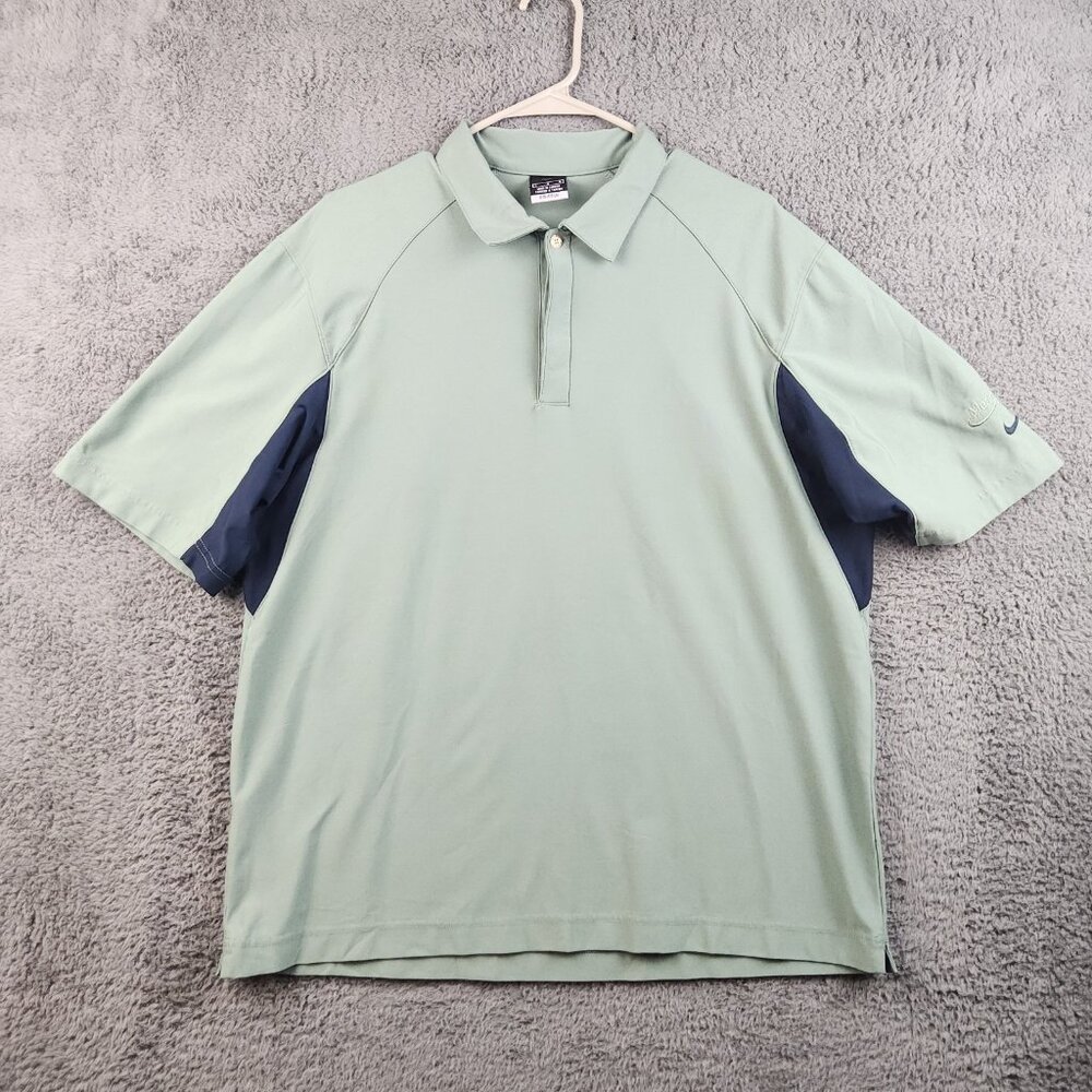 Nike Golf Men’s Dri Fit UV Short Sleeve Polo Navy/Green Large Mead Johnson Promo
